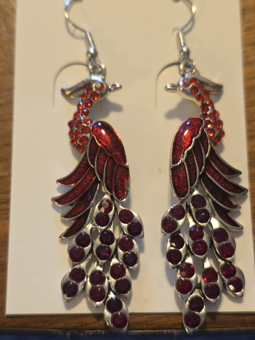 Red Peacock Feather Drop Earrings - Women's Jewelry